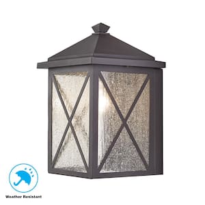 Wythe 12 in. 1-Light Black Large Outdoor Wall Light Fixture with Seeded Glass