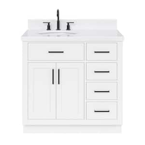 Hepburn 36 in. W x 22 in. D x 36 in. H Single Sink Freestanding Bath Vanity in White with Carrara Quartz Top