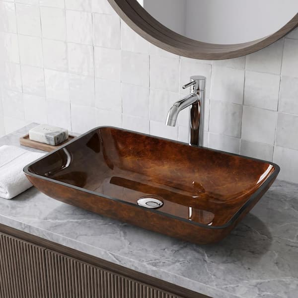 VIGO Donatello Artistic Chocolate Brown Glass 23 in. L x 15 in. W