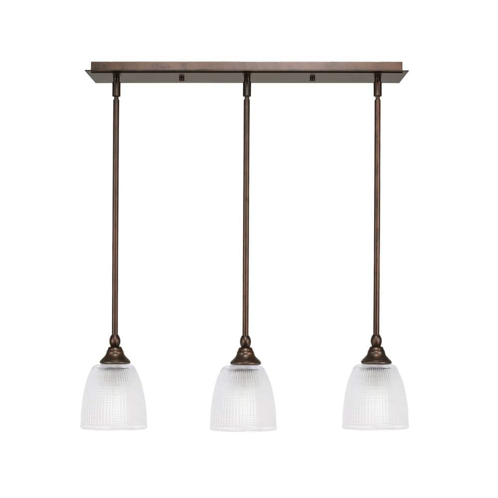 Livingston 100-Watt 3-Light Bronze Shaded Pendant Light with 5 in. Clear Ri