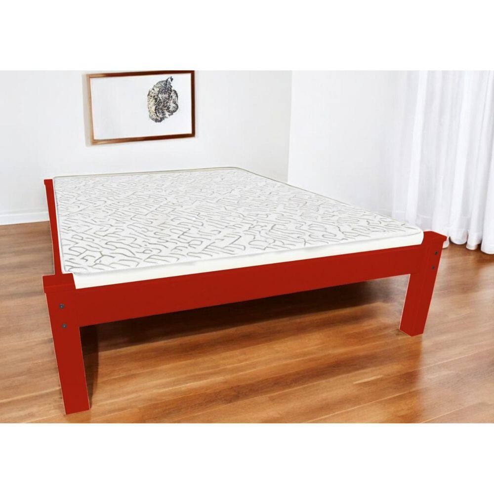 Red Wood Frame Queen Panel Bed