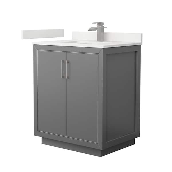 Wyndham Collection Icon 30 in. W x 22 in. D x 35 in. H Single Bath Vanity in Dark Gray with White Quartz Top