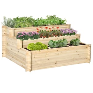 Outdoor 46 in. W Natural Wood 3 Tier Raised Garden Bed with 9 Grow Grids and Non-woven Fabric