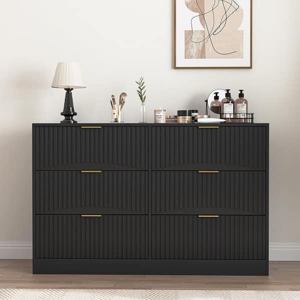 Noble House Zajac Black Wood 6-Drawer 47.2 in. W Chest of Drawers