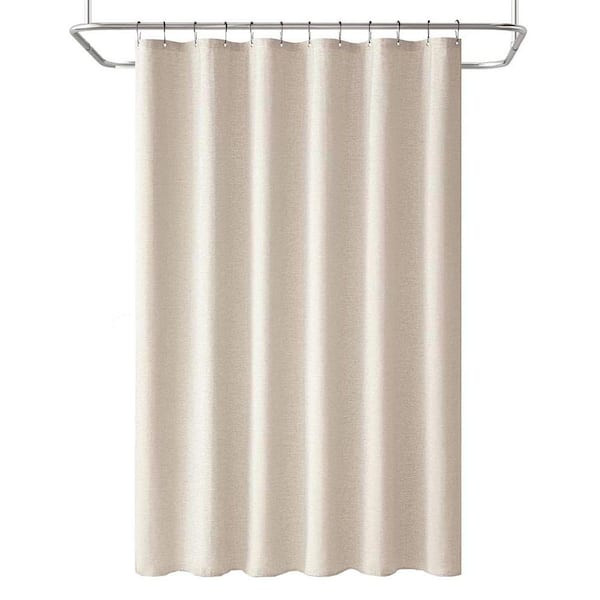 Extra Long Linen Shower Curtain 90 x 72 with 12 Metal Hooks Washable Beige Fabric Set Waterproof Thick Cloth in Cream
