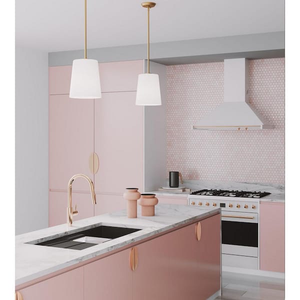 Progress Lighting Clarion Collection 1-Light Satin Brass Etched White Transitional Pendant