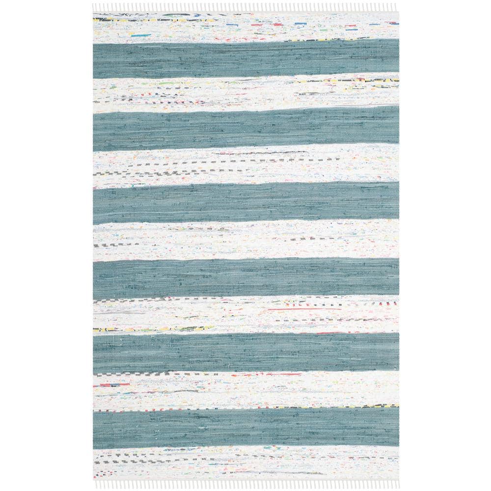 Ivory and Charcoal Striped Wool and Cotton 5' x 7' Area Rug