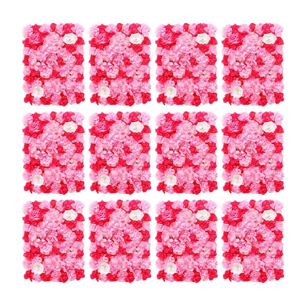 YIYIBYUS 12-Pieces 15.74 in. x 23.62 in. x 0.79 in. Artificial Rose Flower Wall Panels Wall Decorative Wedding Party Background