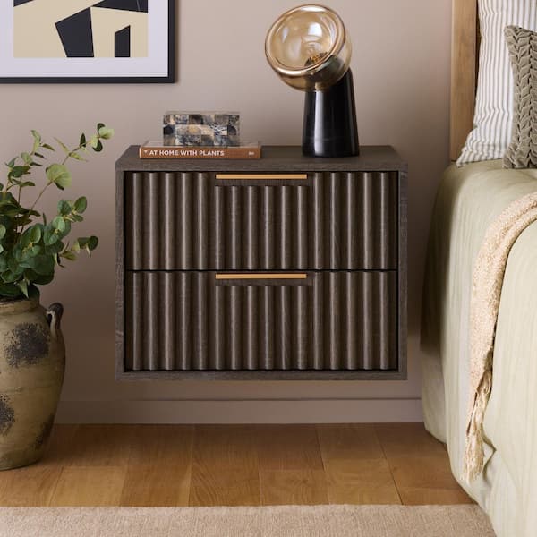 Lylia Distressed Black/Gold 2 Drawer Floating Nightstand