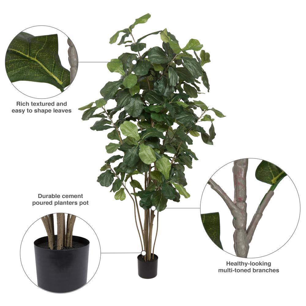 7' Green Faux Fiddle Leaf Fig Tree in Black Pot