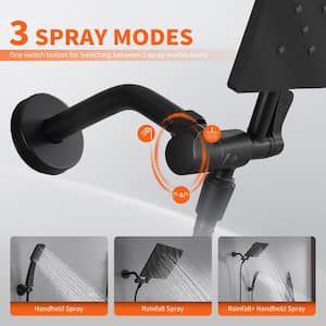 Modern 1-Spray Dual Tub Wall Mount Fixed and Handheld Shower Heads 2.5 GPM in Matte Black