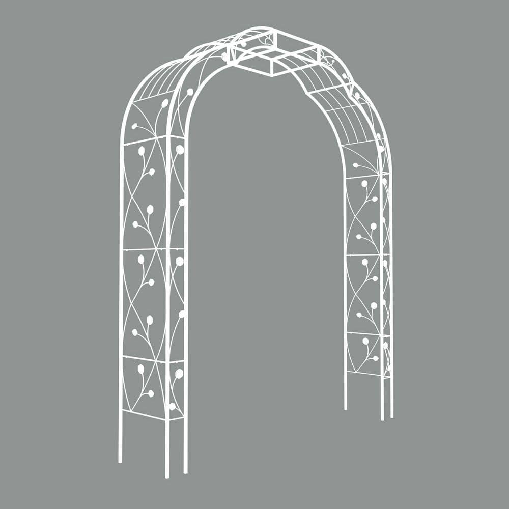White Series Outside Dimensions: 98.4 in. x 74.4 in. Iron Gothic Arbor, Arb