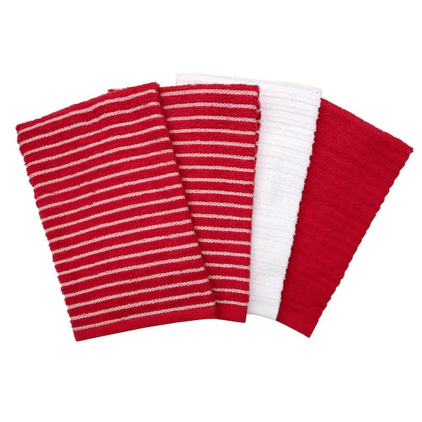 Red Kitchen Dish Towels Set of 4, Cotton Dish Towels, French Striped Dish Towels, Tea Dish Towels, Bar Towels for Kitchen, Linen Towels, Farmhouse