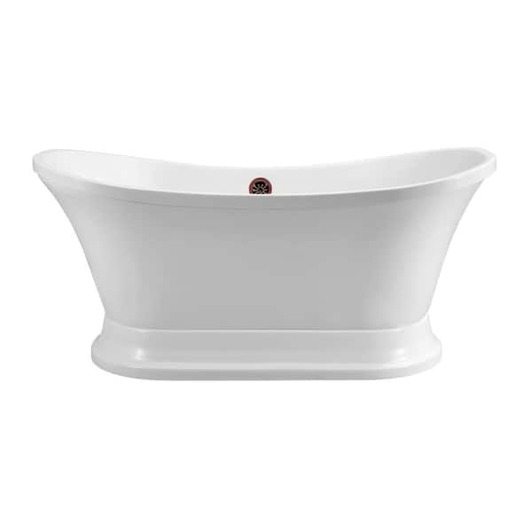 Streamline 68 in. Acrylic Flatbottom Non-Whirlpool Bathtub in Glossy White with Matte Oil Rubbed Bronze Drain and Overflow Cover