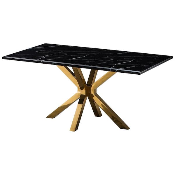 Black Stone 78.70 in. Cross Legs Base Dining Table Seats 8