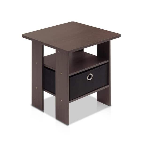 Furinno Dark Brown and Black Storage End Table
