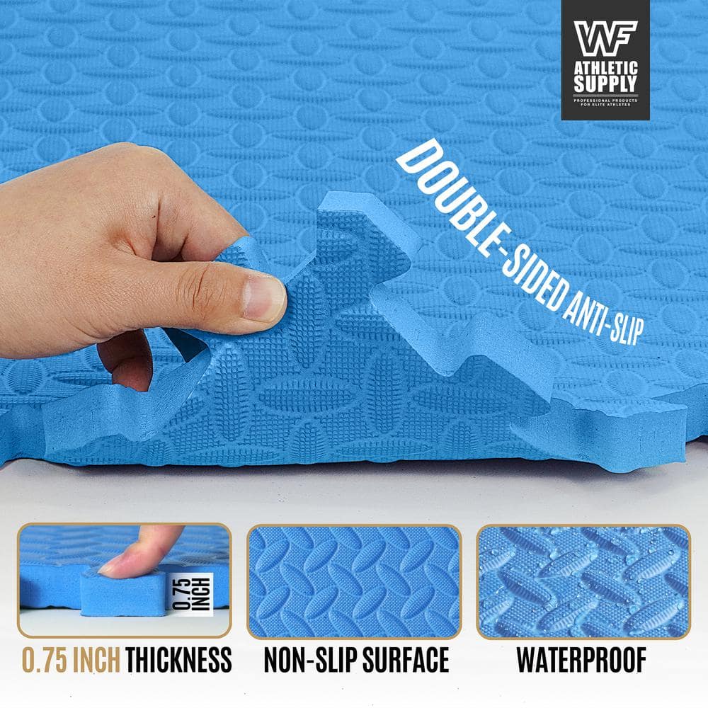 Blue Diamond Pattern Interlocking EVA Foam Exercise Mats, 24" x 24"