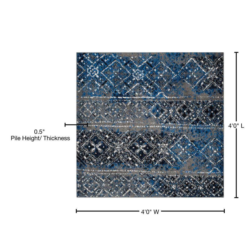 Silver and Multi 4' Square Synthetic Area Rug