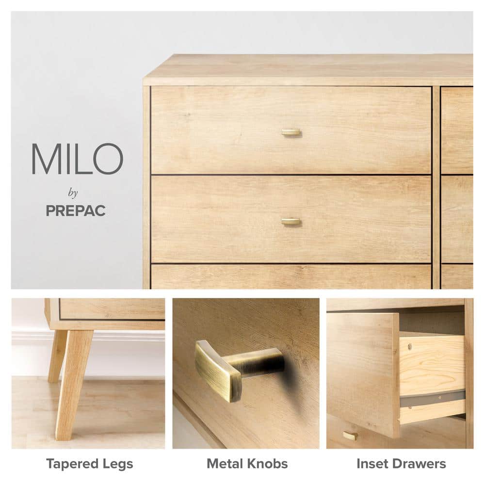 Prepac Milo 6 Drawer Bedroom Dresser Natural Oak