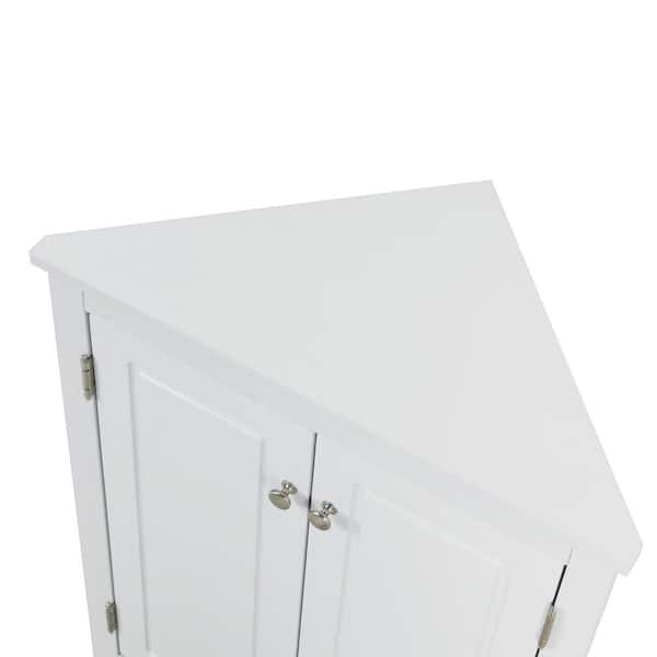 Tileon 23.6-in. W x 17.2-in. D x 31.5-in. H in White MDF Ready to Assemble Floor Corner Kitchen Cabinet with Adjustable Shelves