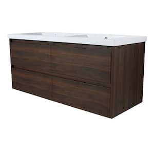 48 in. W x 18.3 in. D x 21.3 in. H Double Sink Floating Bath Vanity in Walnut with White Cultured Marble Top and Basin