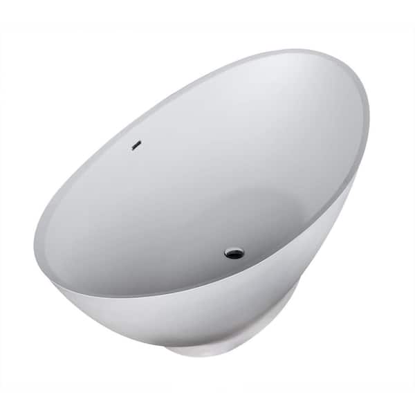 ANZZI Masoko Series 74 in. x 34 in. Flat Bottom Solid Surface Freestanding Soaking Bathtub with Center Drain in Matte White
