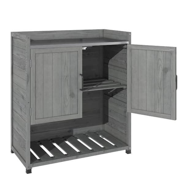 15.7 in. W x 29.5 in. D x 33.9 in. H Gray Wood Outdoor Storage Cabinet, Tools Storage Shed