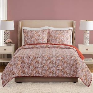 Maddalena Paisley 3-Piece Terracotta Brushed Polyester Full/Queen Quilt Set