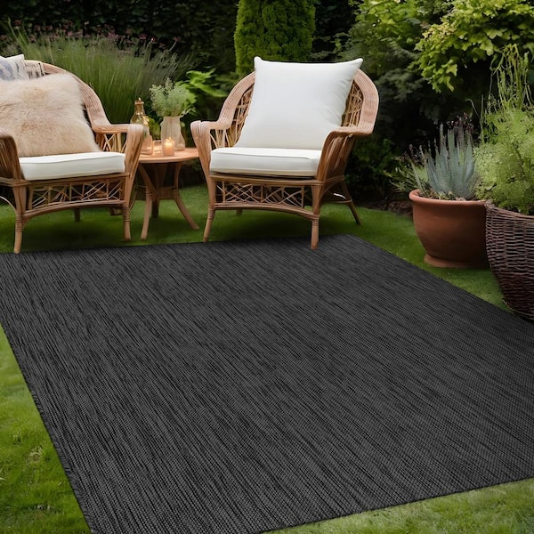 Beverly Rug Aloha Dark Grey 8 ft. x 10 ft. Solid Indoor Outdoor
