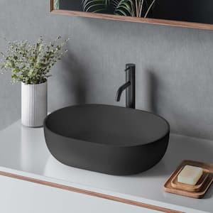 19 in. Matte Black EpiStone Solid Surface Modern Bathroom Vessel Sink