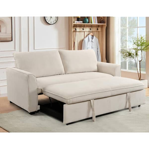 78 in. Beige 3 in 1 Convertible Queen Size Polyester Sleeper Sofa Bed with Reclining Backrest