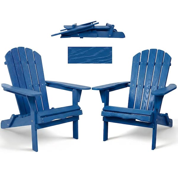 Navy Blue Solid Wood Outdoor Wooden Folding Embossed Adirondack