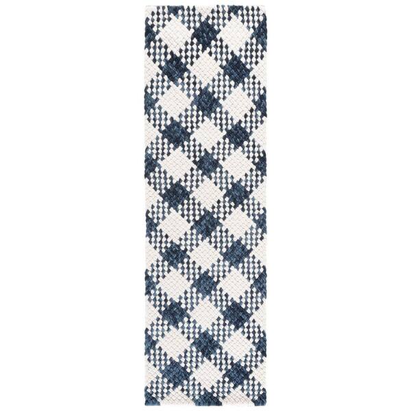Natural Fiber Couture 2 ft. x 8 ft. Navy/Ivory Check Runner Rug