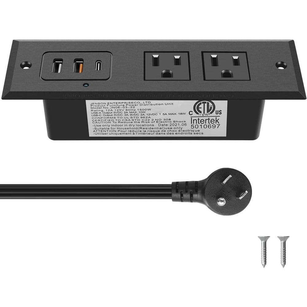 6 ft cord 2-Outlet 2 USB-A Ports 1 USB-C Port Surge Protector with fast charging QC3.0 PD3.0 recessed power strip price history on PriceWatchPro