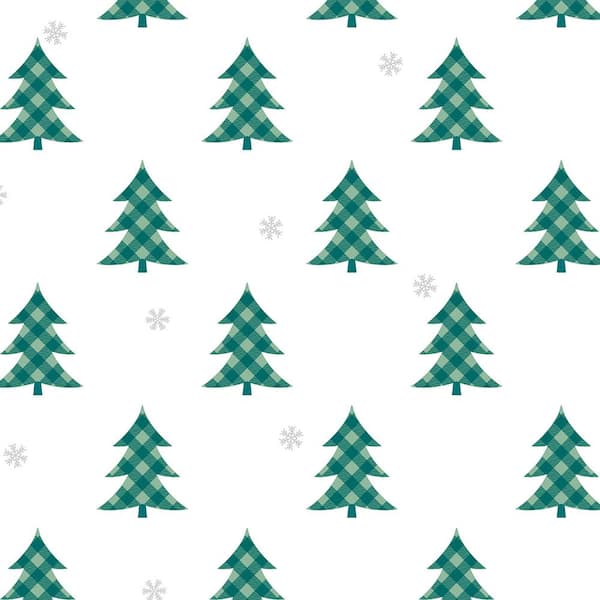 A desktop wallpaper of evergreen trees covered in snow