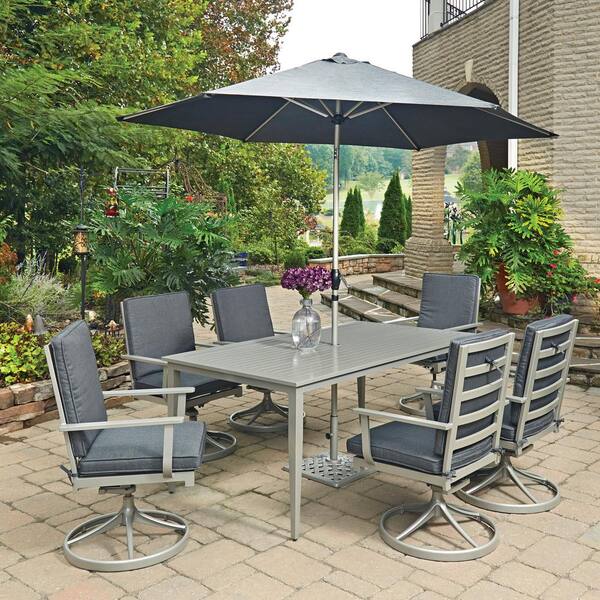 HOMESTYLES South Beach Grey 9-Piece Rectangular Extruded Aluminum Outdoor Dining Set with Gray Cushions