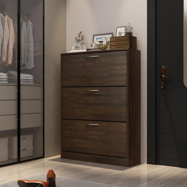 47.2 in. H x 31.6  in. W x 9.3 in. D, Brown Wooden Grain Shoe Storage Cabinet and Fashion Shoes Cabinet with 3-Drawers