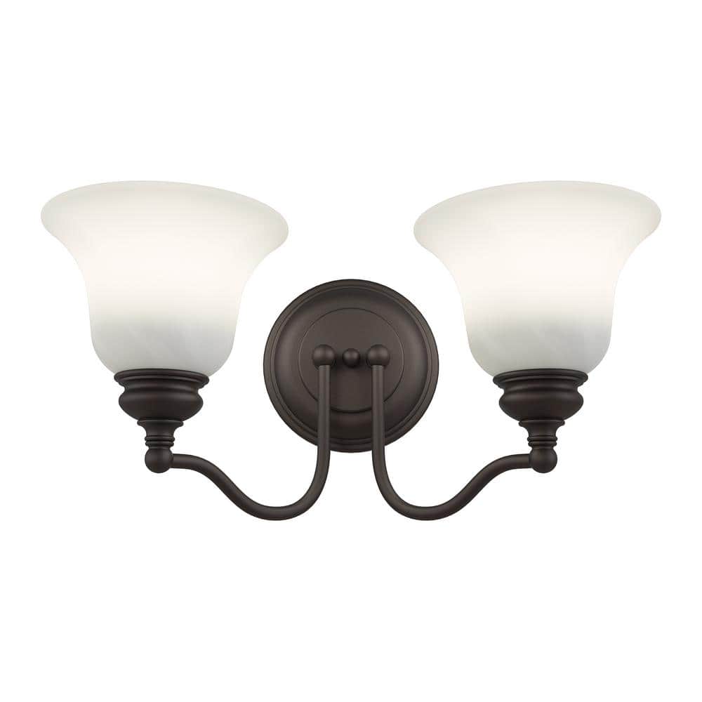 Bronze and White Alabaster Glass 2-Light Vanity Fixture