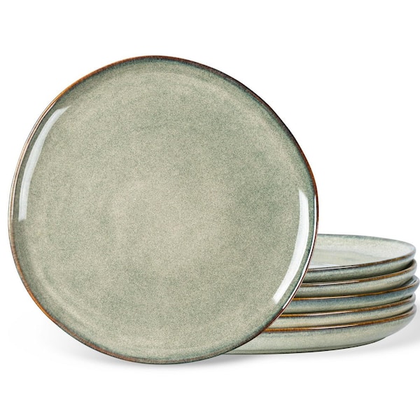 Set of 6 8.5 in. Ceramic Plates for Dessert and Salad, Reactive Glaze Stoneware Lead Free Dishwasher Safe
