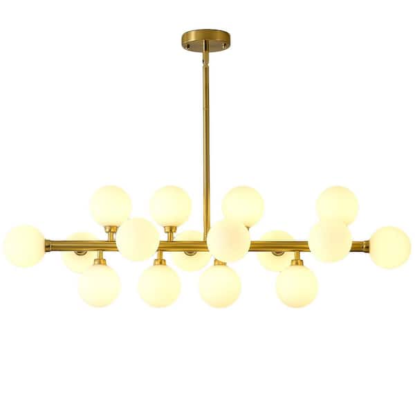 BAOURE 16-Lights Brass Mid Century Modern Chandelier Over Table, Globe Sputnik Pendant Light Fixture for Dining Room Kitchen