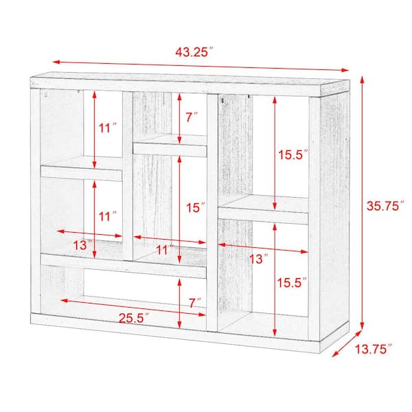 FUNKOL 43.3 in. L x 13.8 in. W x 35.6 in. H,Ready to Assembly Black MDF Wall Cabinet with Seven 7 Cube Storage Spaces