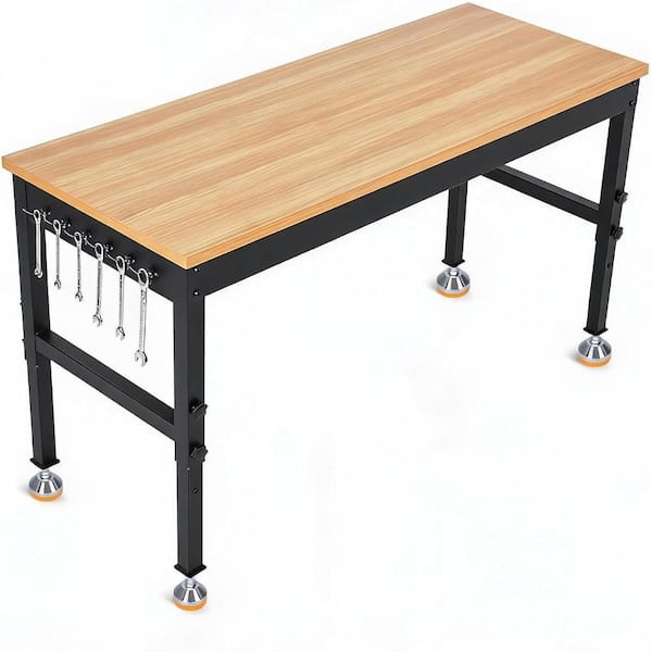 72"x24" Solid Wood Workbench Adjustable Height 2500 LBS, Heavy Duty Work Table with Power Outlets