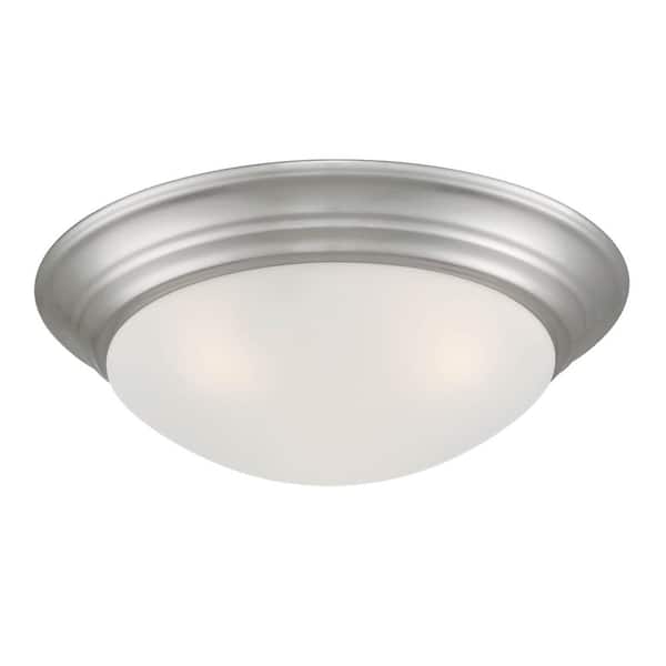 Designers Fountain 14 in. Tap 2-Light Brushed Nickel Ceiling Light Flush Mount with Etched Glass Shade