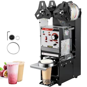 Semi-Automatic Boba Cup Sealing Machine 300 to 500-Cup/H Tea Cup Sealer 90 mm/95 mm with Control Panel for Bubble, Black