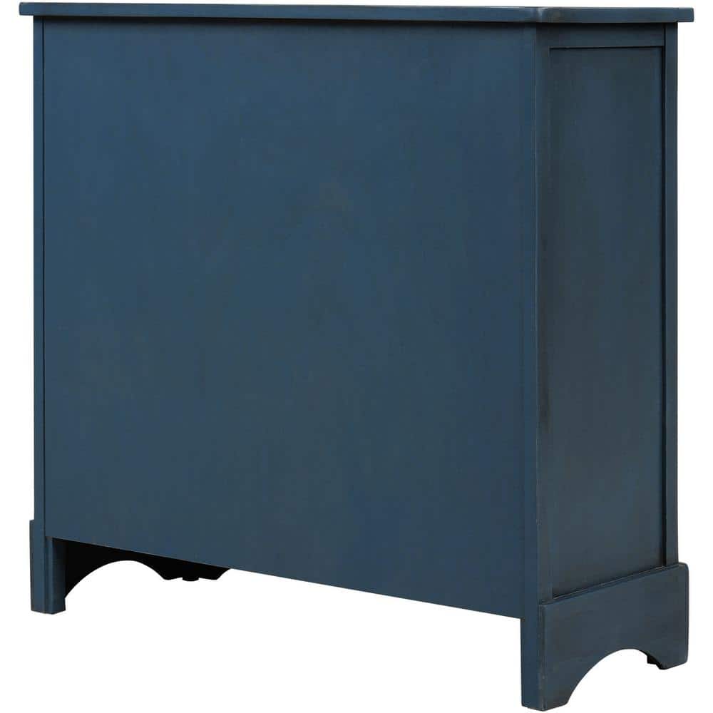 Antique Navy Pine Accent Cabinet with Rattan Baskets