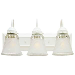 3-Light Interior White Wall Fixture with Embossed Floral and Leaf Design Glass