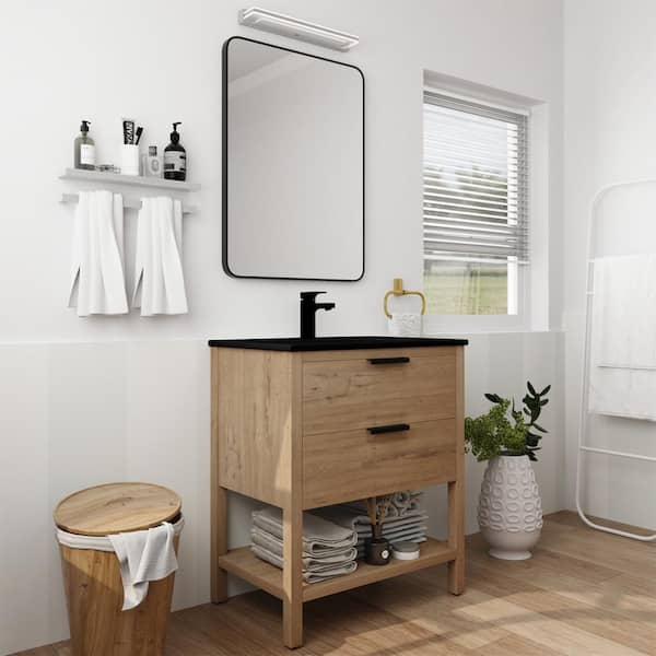 FUNKOL 30 Inch Fashion Modern Style Freestanding Bathroom Plywood Vanity with 2-Drawers in Earthy Yellow