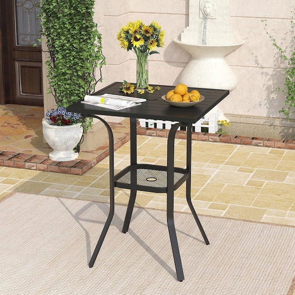 high patio table with umbrella hole Opal 48" Round Bar The patio table is made of a sturdy metal frame with E Kozyard 37" Square Outdoor Dining