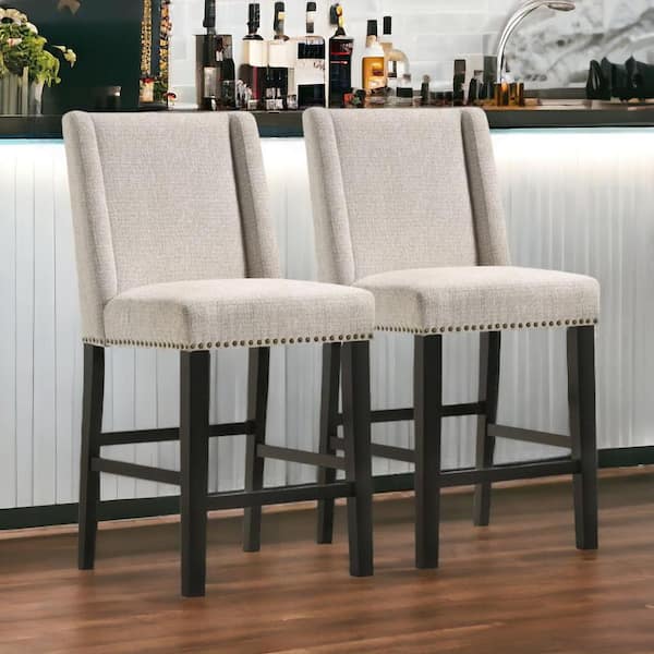 41.5 in. Fawn High Back Metal Bar Chair with Upholstery Seat Set of 2