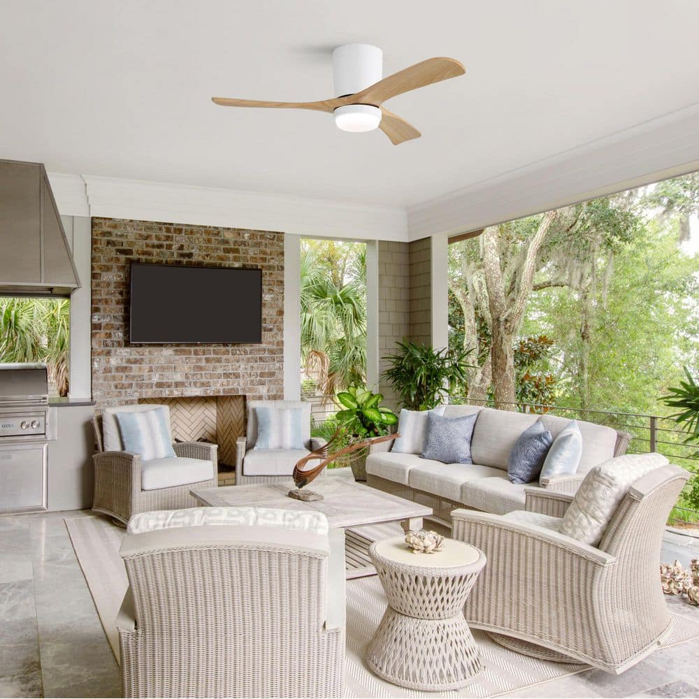 42 in. Indoor Matte White Flush Mount Standard Ceiling Fan with 3 Solid Wood Blades, Dimmable LED and Remote Control price history on PriceWatchPro
